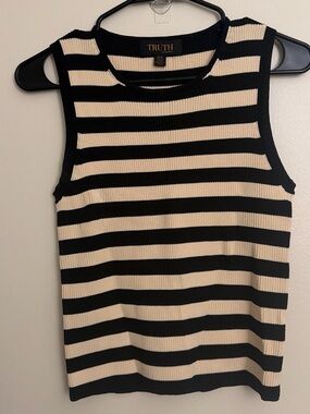 TRUTH Black and Cream Striped Ribbed Tank